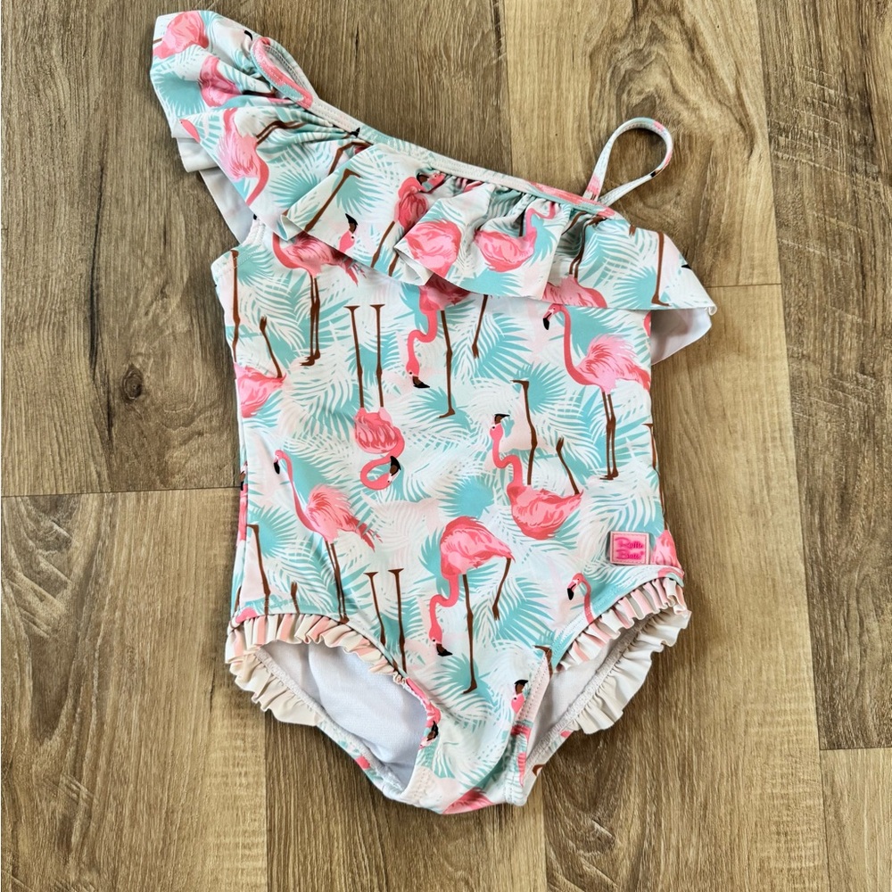 Flamingo Print One-Shoulder Swimsuit